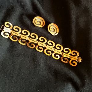Art Deco Copper bracelet and earrings